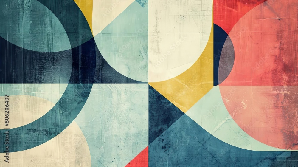 Poster minimalist composition with geometric patterns and cool tones