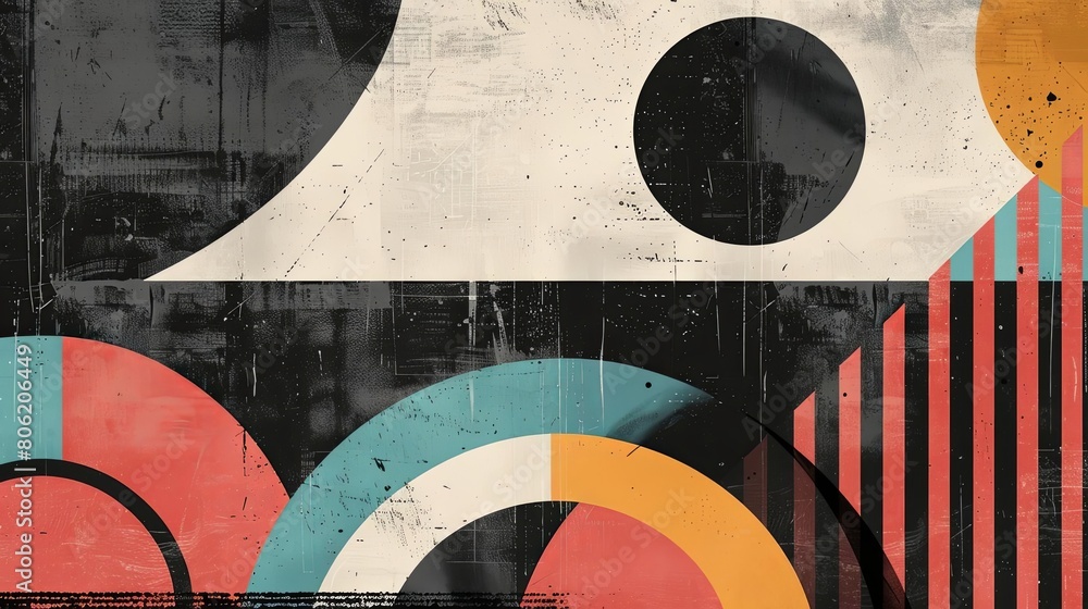 Poster minimalist composition with geometric patterns and cool tones