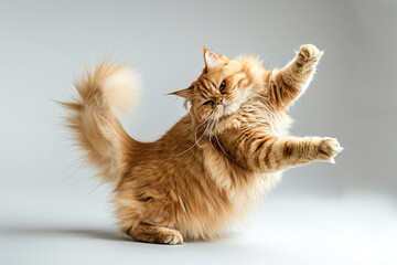 Persian cat dancing breakdance isolated on white