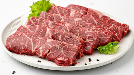 Fototapeta premium Sliced raw beef on a plate with lettuce