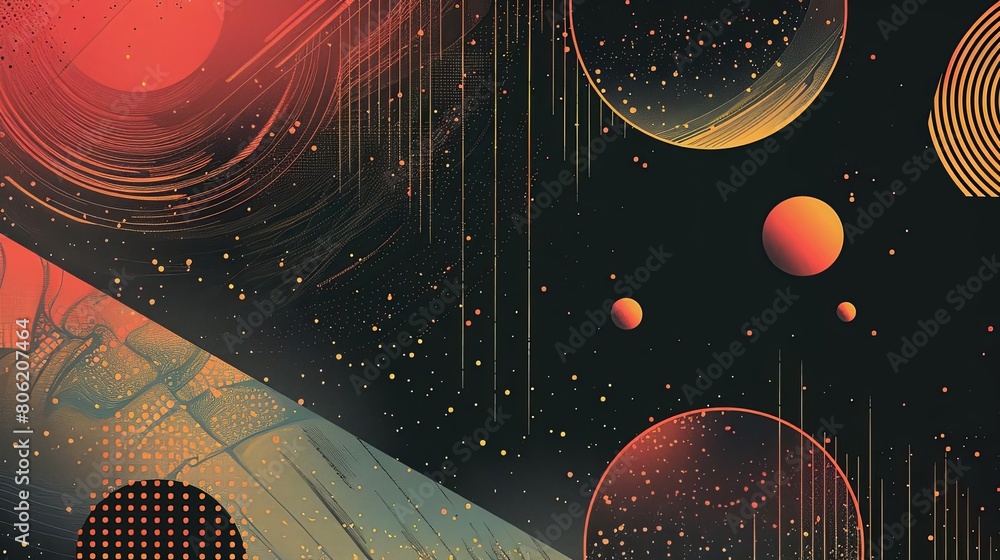 Poster minimalist composition with geometric patterns and cosmic colors