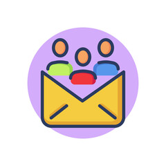 Group mailing line icon. Team of characters in open envelope outline sign. Message, communication, teamwork concept. Vector illustration, symbol element for web design and apps