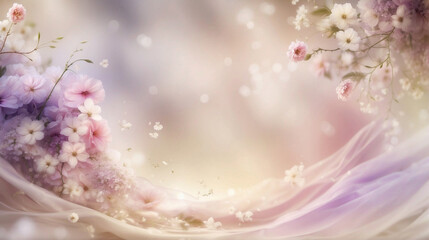 artistic illustration of abstract floral background with tender flowers  and pastel colors veil in ethereal style