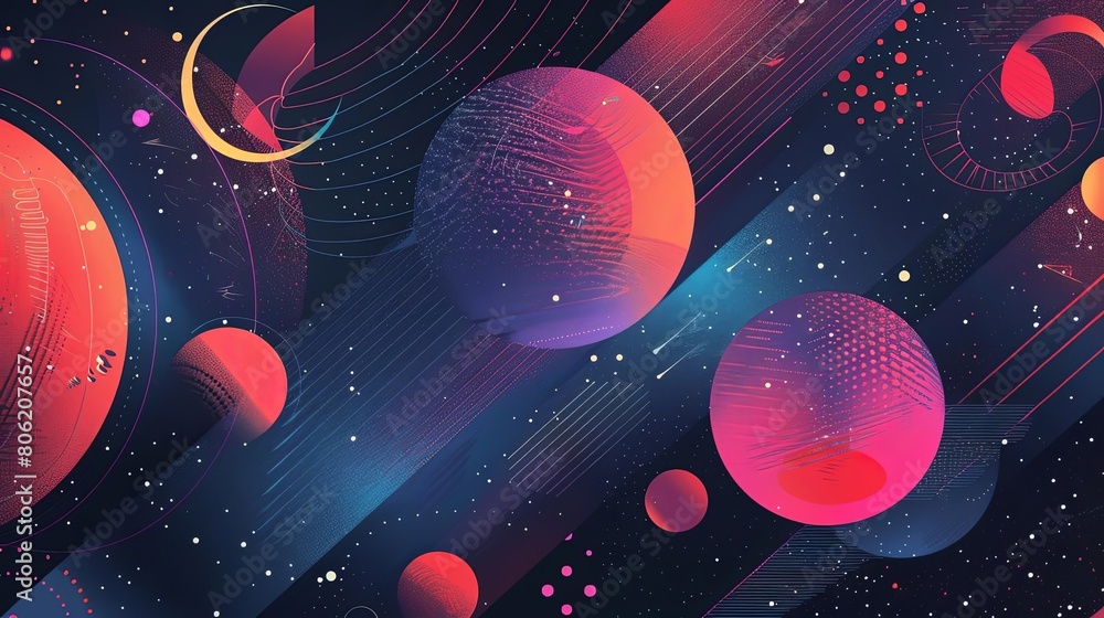 Poster minimalist composition with geometric patterns and cosmic colors