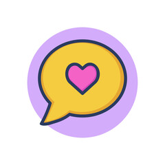 Like notification on smartphone line icon. Heart in speech bubble outline sign. Communication, internet, social media concept. Vector illustration, symbol element for web design and apps
