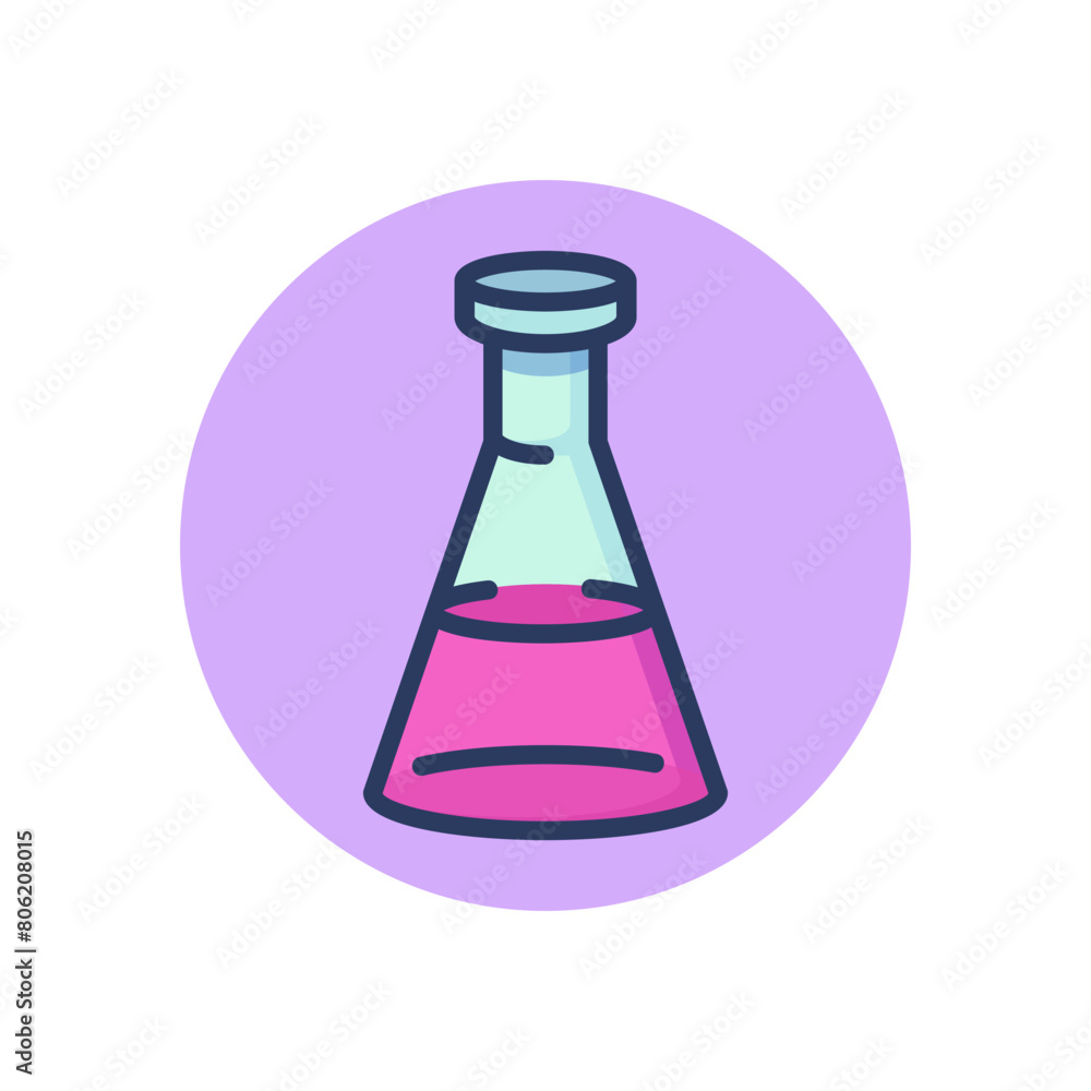 Poster liquid in triangular flask line icon. glass, reagent, mixture outline sign. chemistry and science co