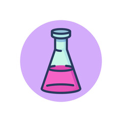 Liquid in triangular flask line icon. Glass, reagent, mixture outline sign. Chemistry and science concept. Vector illustration, symbol element for web design and apps