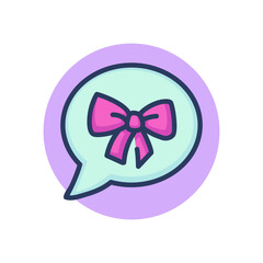 Message with gift ribbon line icon. Chat bubble with bow, dream, discount outline sign. Surprise, present, communication concept. Vector illustration, symbol element for web design