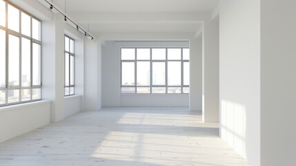 bright empty modern, new apartment with large windows