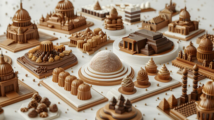 Isometric 3D Icon Art Exhibition: Chocolate Sculptures Showcase Artistic and Culinary Creativity