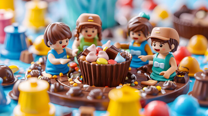 3D Isometric Concept: Children's Chocolate Crafting Workshop at Local Fair - Fun Workshop for Simple Chocolate Creations!