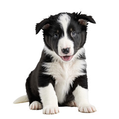black and white collie dog puppy sitting isolated transparent