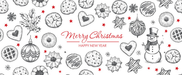 Christmas Cookie and ball set, Hand drawn illustration	
