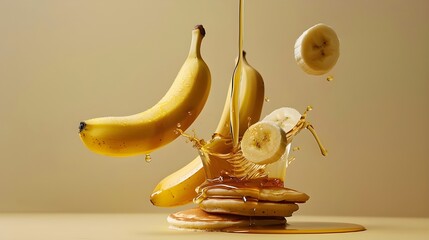 Floating pancake, banana, and syrup