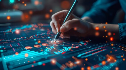 Analyzing global financial growth through interactive digital graphs displayed on a world map, showcasing economic trends and investment opportunities