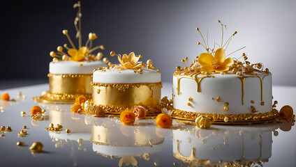 Appetizing cake white icing with flowers restaurant