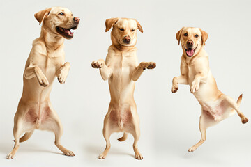  cute purebred Labrador retriever dog having fun and dancing