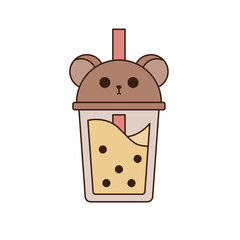 Milk Bubble Tea in a cup with cute bear head. Vector for logo, design
