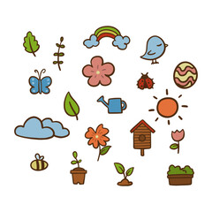 Set of hand-drawn doodle icon for Spring season