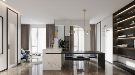 3d render of luxury home living room