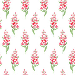 Watercolor floral seamless pattern in vintage style, colored garden illustration on ivory background. Hand painting print with abstract flowers, leaves and plants, design texture.