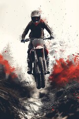 Motocross rider in action on the race track. Smoke background. Generative AI