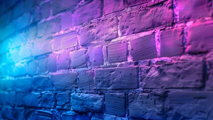 Flickering weathered bricks on an old brick wall softly illuminated in neon glow. Concept Urban Decay, Brick Wall, Neon Lights, Weathered Aesthetic