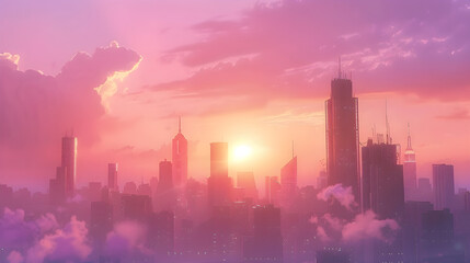 Pastel Sunset Over the City-Scape: A Serene Blend of Modern Architecture & Soft Dreamy Tumblr...