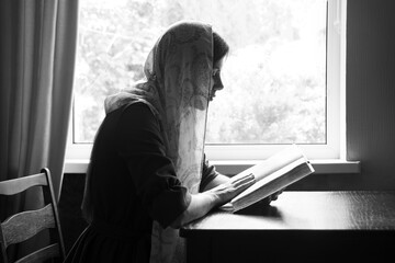 Girl reading a book by the window