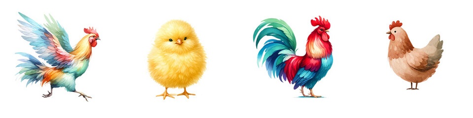 Obraz premium Watercolor set chicken on white background