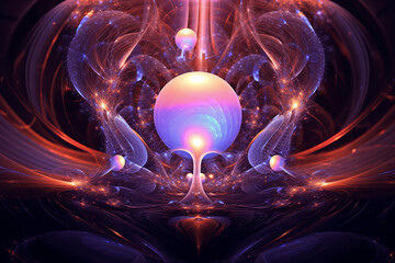 A digital art piece featuring a glowing orb amidst fractal wings and energy swirls