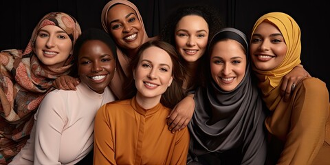 Fototapeta premium Splash of Color: Women Dressed in a Variety of Vibrant Scarves and Headscarves