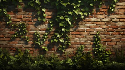 Textured brick walls with overgrown vegetation for a vintage feel, Rustic Brick Walls with Vines and Ivy