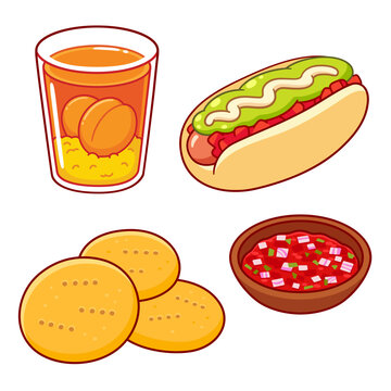 Traditional Chilean street food drawing set