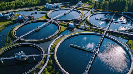 Close-up shots of wastewater treatment plants and sewage systems 