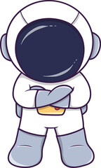 cartoon astronaut standing with arms crossed