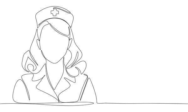 recommend clip art: Nurse one line continuous. Line art nurse silhouette. Hand drawn vector art.