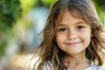 This portrait captures the radiant smile of a young girl, brimming with joy and innocence.
