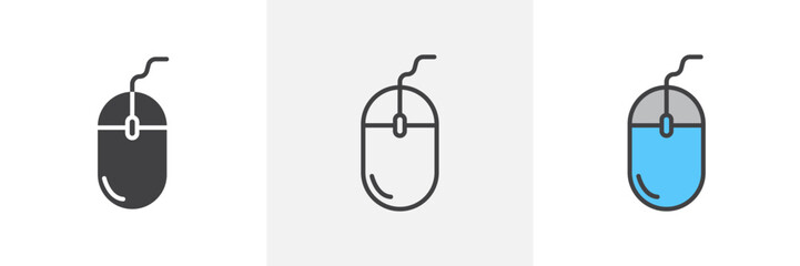 Desktop Mouse Icon Set. Computer control device vector symbol. PC navigation accessory sign.