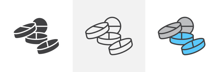 Pharmaceutical Tablet Icon Set. Antibiotic and drug pill vector symbol. Medicinal capsule sign.