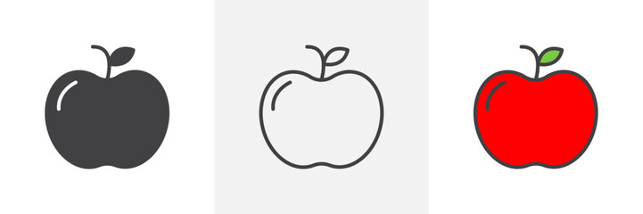 Organic Apple Icon Set. Healthy natural fruit vector symbol. Fresh apple nutrition sign.