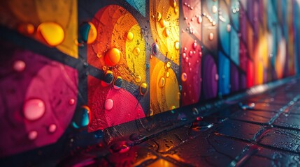 Animated graffiti wall with vibrant colors and shimmering effects