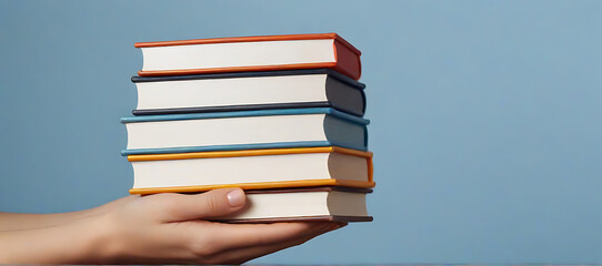 hand holding stack of books