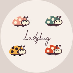 Flat Design Illustration PostCard  with Ladybug