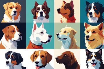 Various types of dogs, illustration, design.
Generative ai.