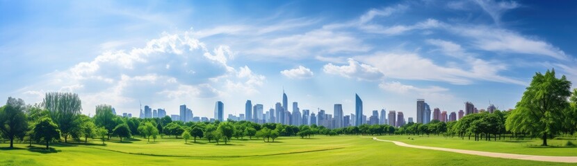 Fototapeta premium Cityscape Retreat: Panoramic Glimpse of Central City Park, an Urban Sanctuary