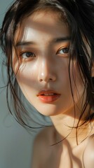Asian model close up photo, beauty and charming woman