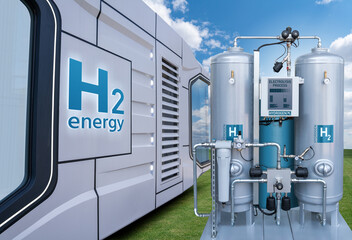 Concept of futuristic modular house powered with green hydrogen energy.