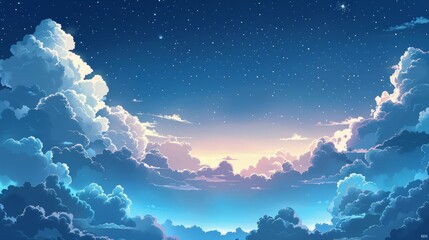 Epic illustration scene of dawn sky with clouds