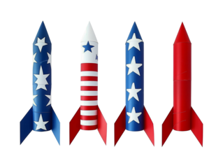 Set of 4th of July rocket decorations isolated on transparent background